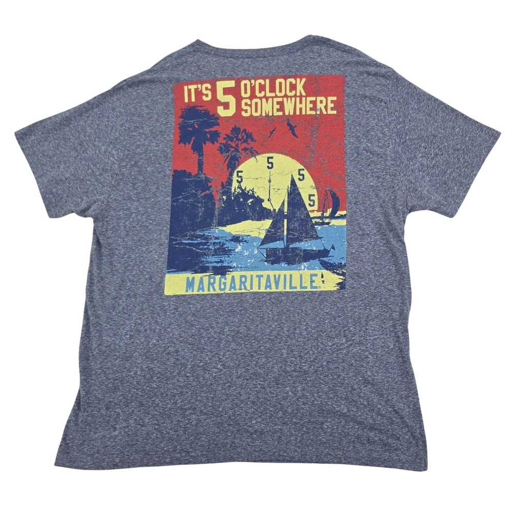 Margaritaville 5 O'Clock Somewhere Graphic Tee Shirt Mens 3X Blue Pocket Cotton
